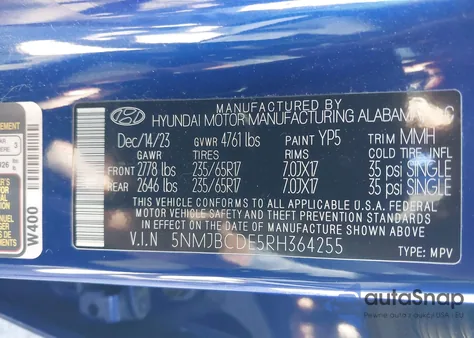 2024 Hyundai Tucson Sel from USA, damaged, VIN 5NMJBCDE5RH364255